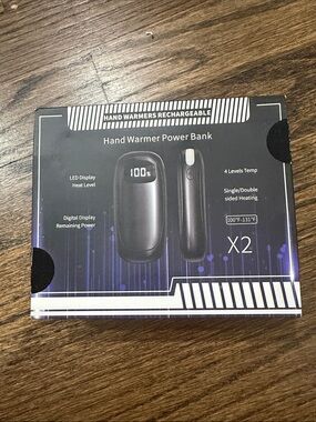 Hand Warmer Power Bank (Black) - Rechargeable Portable Heating X2